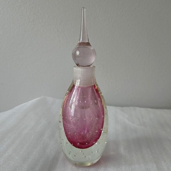Vintage Pink Art Glass Perfume Bottle Decanter with Stopper Bullicante Bubble - Picture 7 of 8